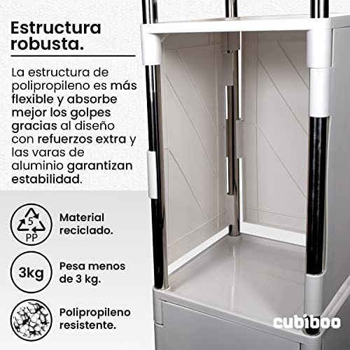 CUBIBOO®️ Mueble Auxiliar Baño Blanco en Plástico 4 Alturas (105x20x20 CM) | Armario Baño, Cocina y Despensa Pequeño en Polipropileno | Mueble Auxiliar Multifuncional