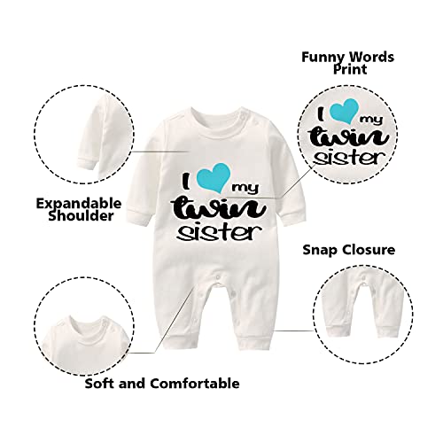 culbutomind Conjunto de mameluco para bebé, gemelos, hermanas, hermanas, hermanas, divertidos para bebé, lindo, mameluco con sombrero, White Sb, 6 mes