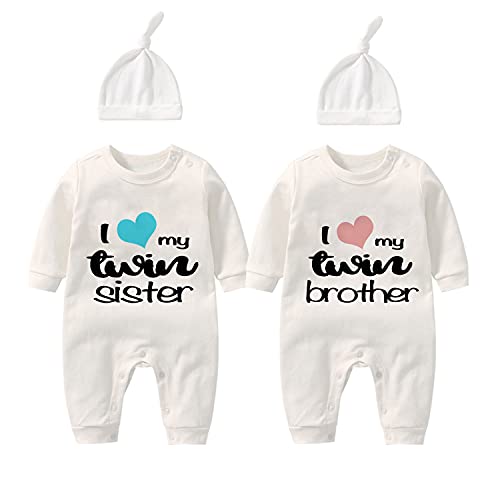 culbutomind Conjunto de mameluco para bebé, gemelos, hermanas, hermanas, hermanas, divertidos para bebé, lindo, mameluco con sombrero, White Sb, 6 mes