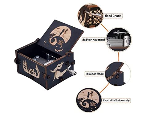 Cuzit Caja de música de madera con texto en inglés "This is Halloween Tune" The Nightmare Before Christmas" grabada con manivela de mano, caja musical de madera