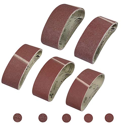 CYH Bandas de Lija de Tela 75 x 533 mm │ 25 Piezas Banda de Lijado│ 5 x grano 40/60/80/120/180 cada uno │ Papel de Lija │ Juego de Correas de Lijado │ para Lijadora de Banda Amoladora