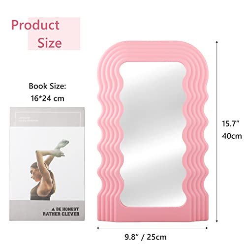 DaizySight Espejo Ondulado Irregular para decoración estética de Dormitorio, Bonito y Elegante Acabado Mate, Marco de plástico para decoración de tocador, Escritorio, Color Rosa