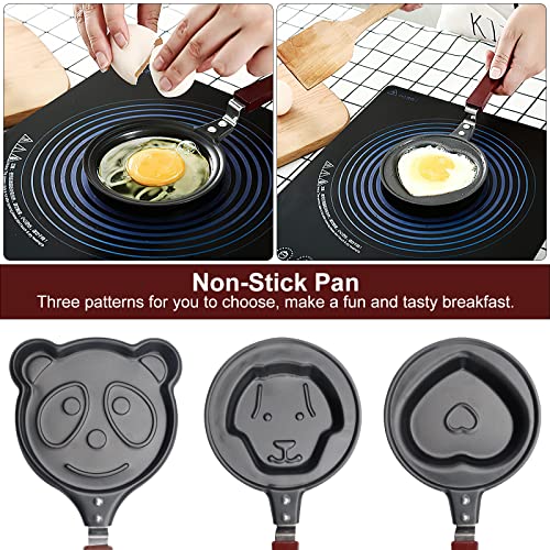 DAWRIS 3PCS Sarten Tortitas Antiadherente, 12cm Mini Frigideira Ovos Frigideira Panquecas Forma de Corazón de Animales, Sarten Pequeña con Mango Resistente al Calor Para Estufas de Gas y Inducción