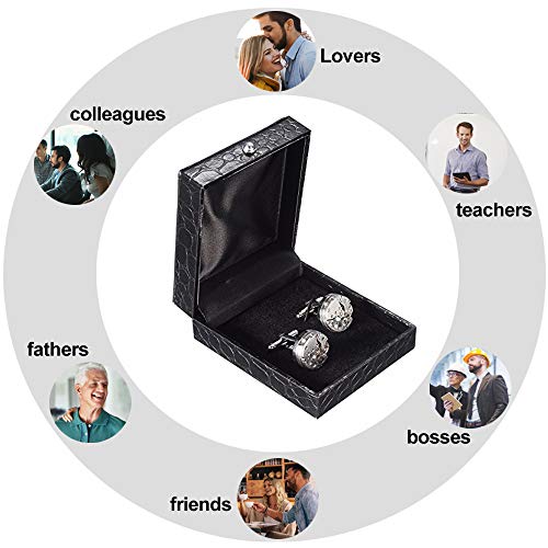 DECARETA 2 PCS Gemelos Relojería de Camisa de Lujo,Gemelos Mecanísmos Redondas con Caja de Regalo de Cuero Elegante,Regalo Ideal para Graduación,Aniversario,Cumpleaños de Hombres