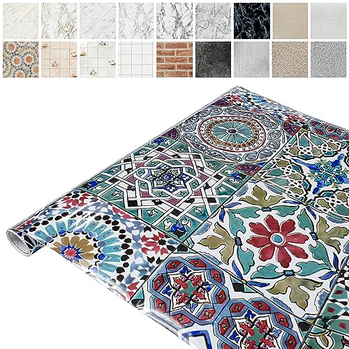 DecoMeister Vinilos Autoadhesivos para Muebles Imitacion Azulejos Marroquí Papel Adhesivo para Cocina Pared Puertas Mesa Armario Encimera Láminas Decorativas Decoracion Rollo para Forrar 45 x 150 cm
