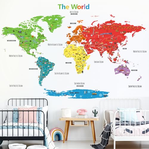 DECOWALL DL3-1902N Extra grande Mapa del Landmark Vinilo Pegatinas (158x109 cm) Decorativas Adhesiva Pared Dormitorio Saln Guardera Habitaci Infantiles Nios Bebs