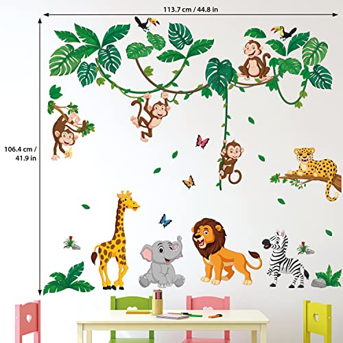 DECOWALL DSL-8069 Cartoon animal de la jungla Stickeres murales para niños murales Enfermera Decal cuarto para niños Niña Niñita Niñita de los árboles bosques Casa del león Tigre Mono