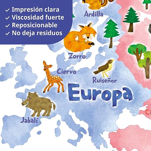 DECOWALL SG2-1615SES Animal World Map Niños Pegatinas de pared Habitación de niños Dormitorio Sala de estar Decoraciones Color Niños Niñas Educación Sala de juegos en todo el mundo