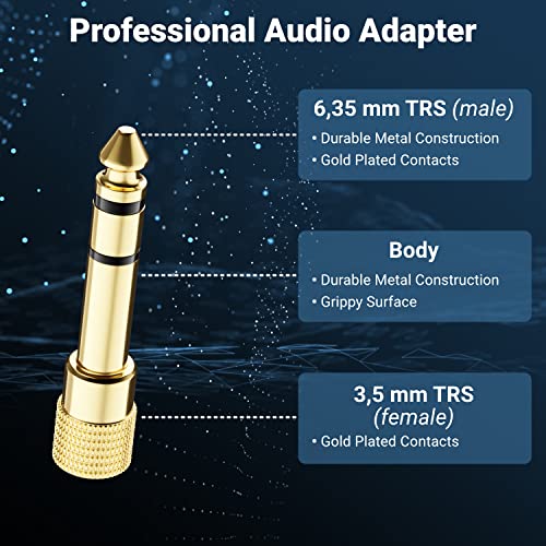 deleyCON Adaptador de Jack [1 Pieza] 6,35mm a 3,5mm - Audio Estéreo Acoplamiento Adaptador de Enchufe - para Auriculares Guitarra Receptor HiFi Amplificador Home Cinema Mezclador Teclado TRS