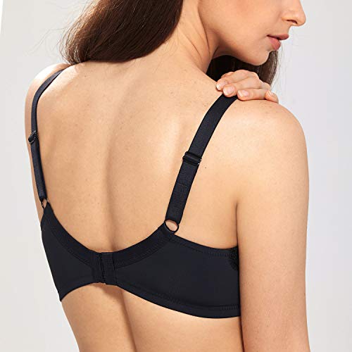 DELIMIRA - Sujetador Copa Completa En Encaje Elástico Floral para Mujer Negro 95G