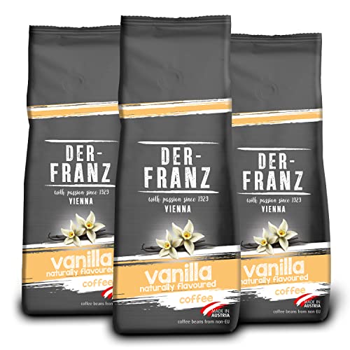 Der-Franz Café, Aromatizados con Vainilla, Café mezcla de Arábica y Robusta granos enteros, 3 x 500 g