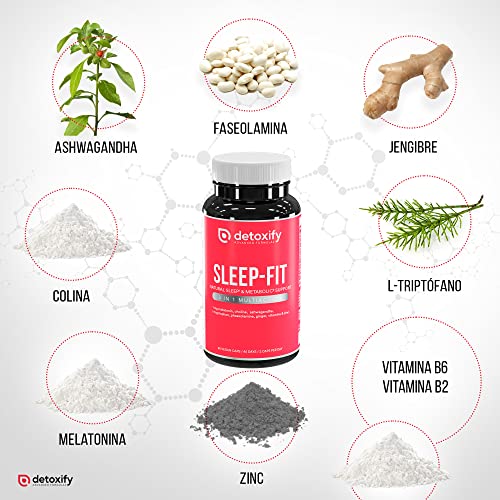 Detoxify Sleep-Fit | Adelgazante Nocturno Muy Rápido para 45 Días | Quemagrasas Potente | Pastillas de Melatonina Ashwagandha Triptófano Keto | Bloqueador Carbohidratos