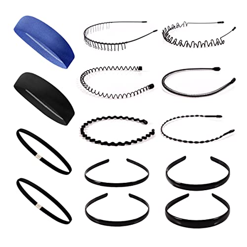 Diadema hombre negra deportiva cinta pelo hombre 14 Uds diadema de metal, bandas para el cabello de plástico unisex
