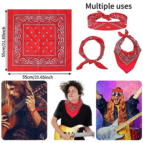 Disfraz Rockero, Punk Gothic Rocker Kit, Disfraces de Rock Accesorios con Peluca Roja Gafas de Sol Mangas de Tatuaje Cubre Bandana Guantes de Punk para Mujeres Hombres Adulto Fiesta Del Año 70 80 90