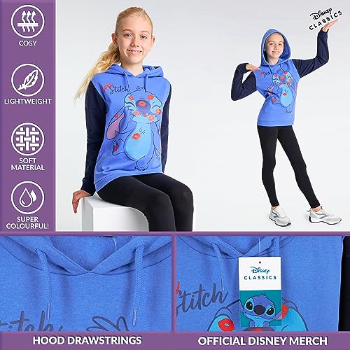 Disney Sudaderas con Capucha para Niñas, Sudadera Stitch Niña, Ropa Juvenil de Moda para Niñas y Adolescentes 7-14 años (Azul/Negro Stitch, 9-10 años)
