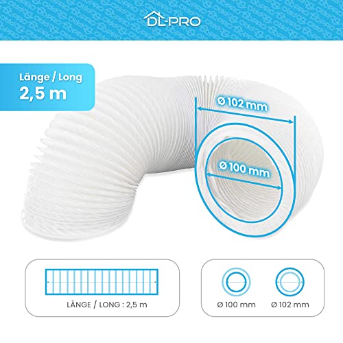 DL-pro 2,5m Tubo flexible para salida de aire Ø 100 / 102mm para aire acondicionado,secadora de ropa y campana extractora de cocina