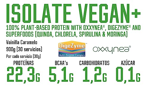 DMI ISOLATE VEGAN+ (With Oxxynea® + DigeZyme®) - Base de Aislado de Proteína de Guisante y Arroz - 900 gr (Vanilla Caramelo)