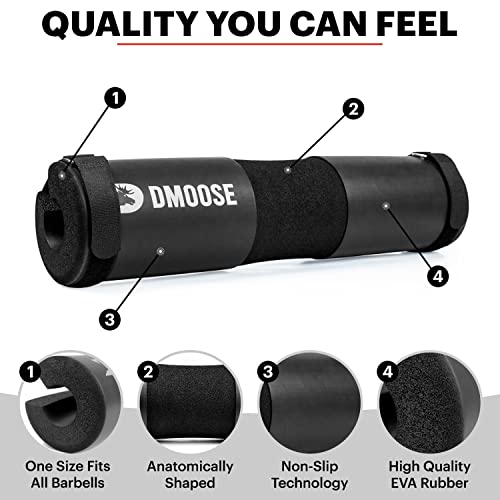 DMoose Fitness Almohadilla de sentadillas, almohadilla para pesas para sentadillas, estocadas y empuje de cadera, hombros y espalda, proporciona alivio mientras entrenas de fitness (negro II)