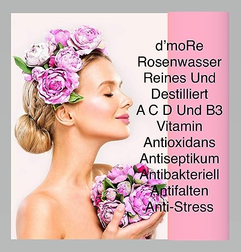 D`moRe - Agua de rosas orgánica 500 ml 100% producto natural, sin alcohol ni conservantes, orgánico, vegano)