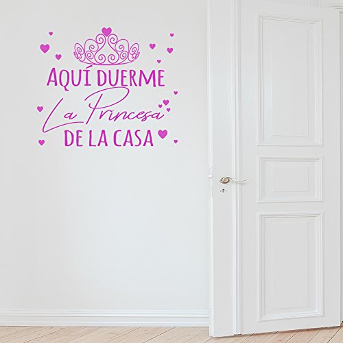 Docliick® Frase Vinilo habitación infantil "AQUÍ DUERME LA PRINCESA DE LA CASA" Vinilos decorativos vinilo frases motivadoras para pared.Pegatina de pared DC-18019 (30x20cm)