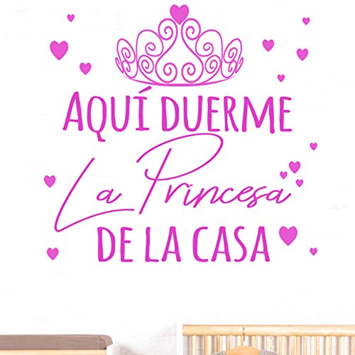 Docliick® Frase Vinilo habitación infantil "AQUÍ DUERME LA PRINCESA DE LA CASA" Vinilos decorativos vinilo frases motivadoras para pared.Pegatina de pared DC-18019 (30x20cm)