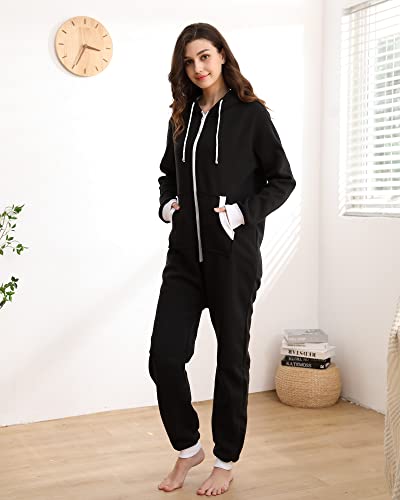 Dodheah Pijama Mono Invierno Muje Hombre Negro Zips Onesie Adulto Navidad Dormir Ropa de Salón Pijamas Cosplay Traje-XL