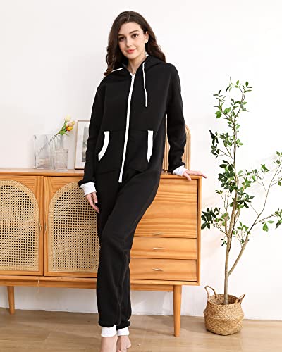 Dodheah Pijama Mono Invierno Muje Hombre Negro Zips Onesie Adulto Navidad Dormir Ropa de Salón Pijamas Cosplay Traje-XL