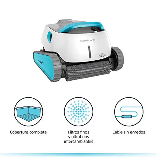 DOLPHIN Formula 30 - Robot Limpiafondos de Piscina - Automático - Avanzado Sistema de Escaneo - para Piscinas de hasta 12 m - Limpia Fondo, Paredes y Línea de Agua - Garantía de 2 Años