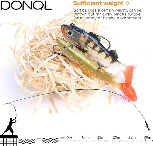 DONQL Kit de señuelos de pesca suaves, señuelos de pesca para truchas de agua dulce, lubina, salmón, incluye cebos giratorios vivos, cebos de silicona artificiales con caja (10 unidades)