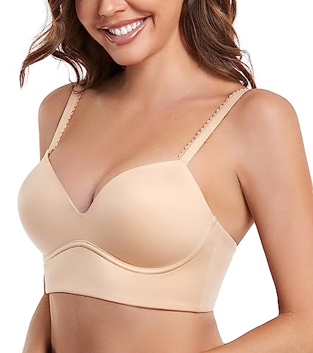 DotVol Sujetador sin Aros para Mujer Sujetador Push up de Diario Cómodo Acolchado Ropa Interior Tallas Grandes(95A,Beige)
