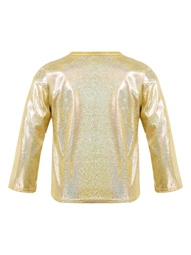 dPois Camiseta Manga Corta para Niña Camiseta de Metálico Brillante Lentejuelas Top Fiesta Actuación Camiseta de Danza Hip Hop Otoño Casual Unisex Dorado 5-6 años