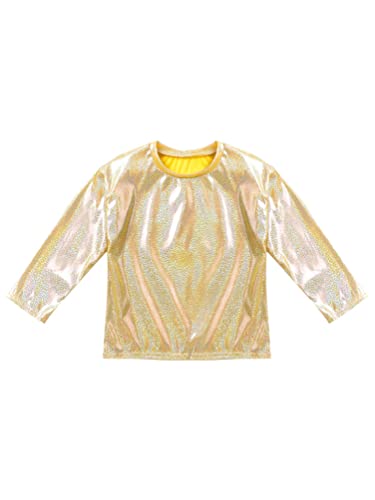 dPois Camiseta Manga Corta para Niña Camiseta de Metálico Brillante Lentejuelas Top Fiesta Actuación Camiseta de Danza Hip Hop Otoño Casual Unisex Dorado 5-6 años