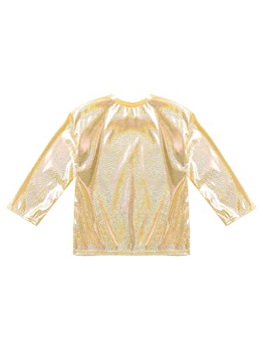 dPois Camiseta Manga Corta para Niña Camiseta de Metálico Brillante Lentejuelas Top Fiesta Actuación Camiseta de Danza Hip Hop Otoño Casual Unisex Dorado 5-6 años