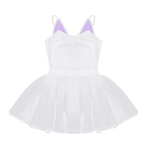 dPois Maillot Ballet Niña Disfraces Bailarina Gatita Gato Maillot Patinaje Artistico con Falda Malla Vestido de Danza Tutú Leotardo Gimnasia Disfraz Bailarina de Ballet Fiesta Blanco 2 Años