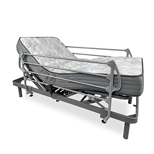 DUÉRMETE ONLINE Pack Cama Eléctrica Articulada Reforzada Ergomedic Pro + Colchón Viscoelástico Dorsaltec + Barandillas INOX, Madera, Gris Antracita, 90x190