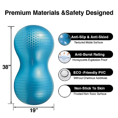 DumanAsen Pelota de ejercicio con bomba, bola de cacahuete para niños, pelota de fitness, pelota para yoga, pilates, entrenamiento de núcleo y terapia física (90 cm x 45 cm, azul)