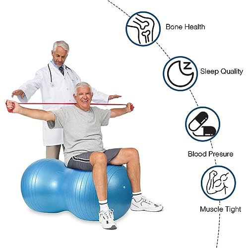 DumanAsen Pelota de ejercicio con bomba, bola de cacahuete para niños, pelota de fitness, pelota para yoga, pilates, entrenamiento de núcleo y terapia física (90 cm x 45 cm, azul)