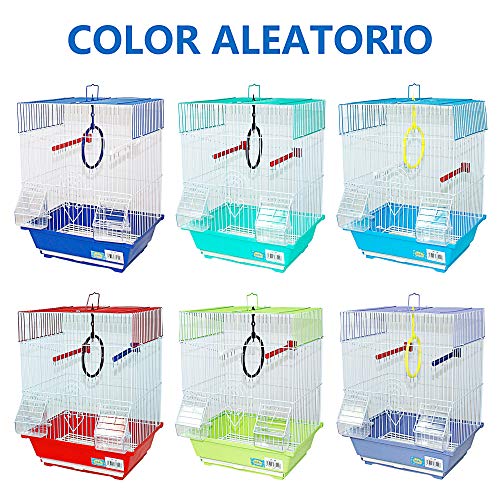 DZL- Jaula para pajaros con comederos,Palos y Columpios 30X23X39CM Jaula agapornis Jaula para ninfas,Color Azul/Purpura/Rojo se Entrega al Azar
