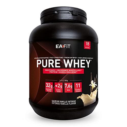EAFIT Pure Whey - Vainilla Intensa 750g - Crecimiento muscular - Proteína whey - Absorción rápida - Aminoácidos y enzimas digestivas - Alto complejo amínico - Certificado antidopaje