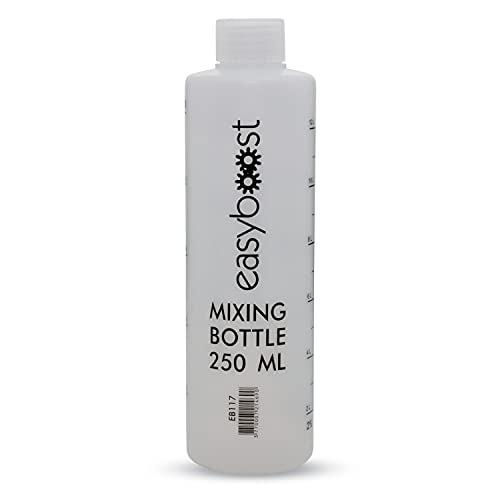 Easyboost Probeta Graduada para Aceite Mezcla Gasolina Motores 2 Tiempos 2% 2,5% 3% 4% 5% 6% Con Tapa 250 ml Scooter Moto Cortacésped Desbrozadora Sierra Cadena Yamaha Aerox AM6 Derbi (1 probeta)