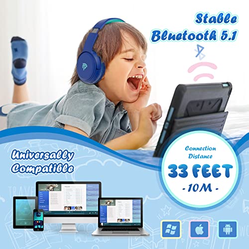 EasySMX Auriculares Inalámbricos Niños, [Regalo Niño] Cascos Bluetooth de Diadema para Niños, Límite de Volumen 85/93db Plegables Micrófono Incorporado Adecuado para Teléfono/Tableta/PC, 3 a 12 Años