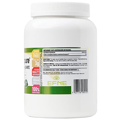 EFNE | Creatina Creapure | 500 g | Creatina en polvo | 100% de pureza Creapure | Aumenta Resistencia y Fuerza, Sabor Neutro | Vegano |