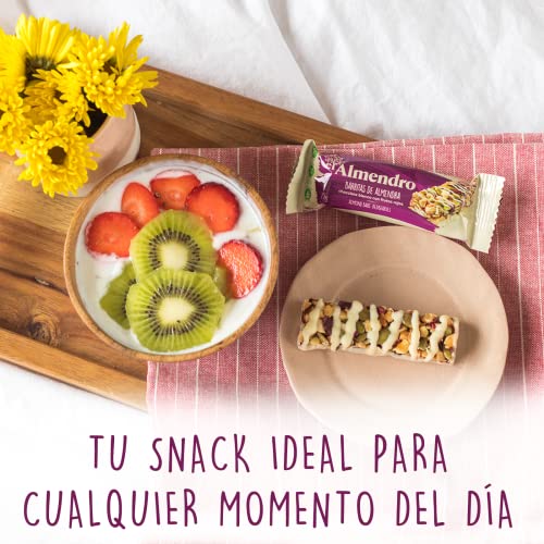 El Almendro, Barritas de Almendra con Chocolate Blanco y Frutos Rojos, Barritas Energeticas, Barritas Cereales, 4 porciones de 25 Gramos, 100 Gramos