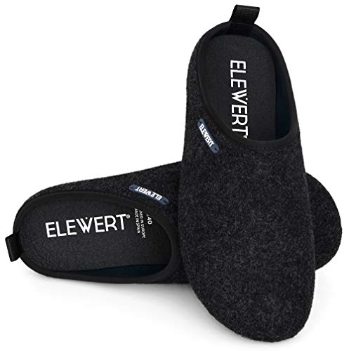 ELEWERT® - NATURAL - Zapatillas de Estar por casa - unisex - fabricadas en España - confort - interior - exterior - suela de caucho - plantilla extraíble reciclada - Fieltro -Negro, EU 44