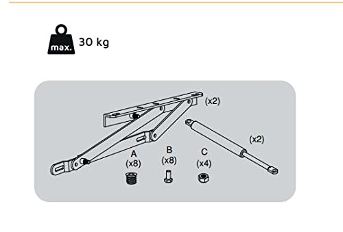 Emuca - Juego de mecanismos elevables para cama canapé, Sistema lateral 90 cm, Pintado negro, Acero