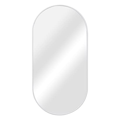 [en.casa] Espejo de Pared para Baño Pasillo Elegante Forma Elíptica Horizontal/Vertical Aluminio 40 x 80 cm Blanco