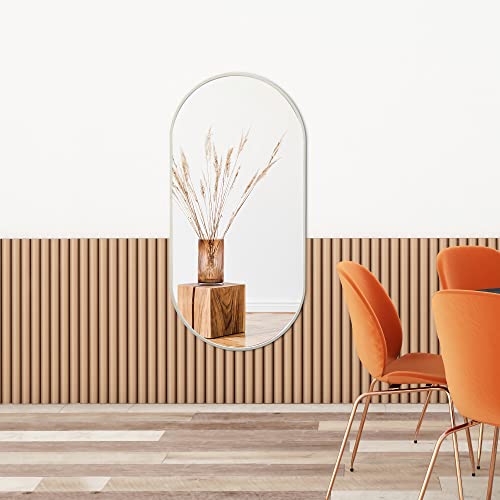[en.casa] Espejo de Pared para Baño Pasillo Elegante Forma Elíptica Horizontal/Vertical Aluminio 40 x 80 cm Blanco