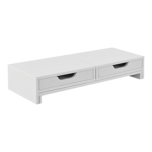 [en.casa] Soporte para Monitor o Portátil para Mesa de Ordenador 2 con Cajones Giratorios Base para Pantalla de Ordenador Aglomerado 60 x 22 x 11 cm Blanco