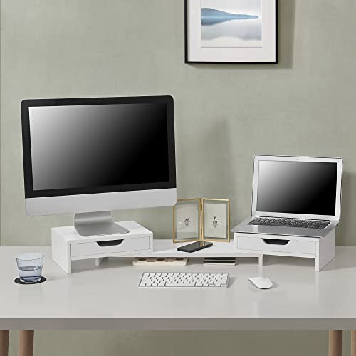 [en.casa] Soporte para Monitor o Portátil para Mesa de Ordenador 2 con Cajones Giratorios Base para Pantalla de Ordenador Aglomerado 60 x 22 x 11 cm Blanco