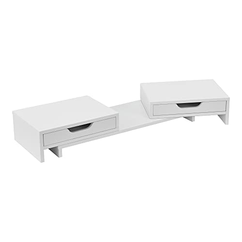 [en.casa] Soporte para Monitor o Portátil para Mesa de Ordenador 2 con Cajones Giratorios Base para Pantalla de Ordenador Aglomerado 60 x 22 x 11 cm Blanco